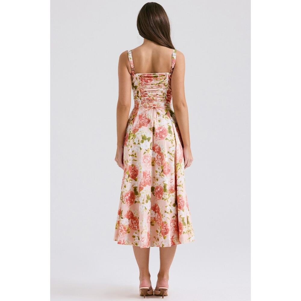 House of CB Carmen Pink Peony Print Cotton Bustier Midi Sundress Size XS - Picture 4 of 10